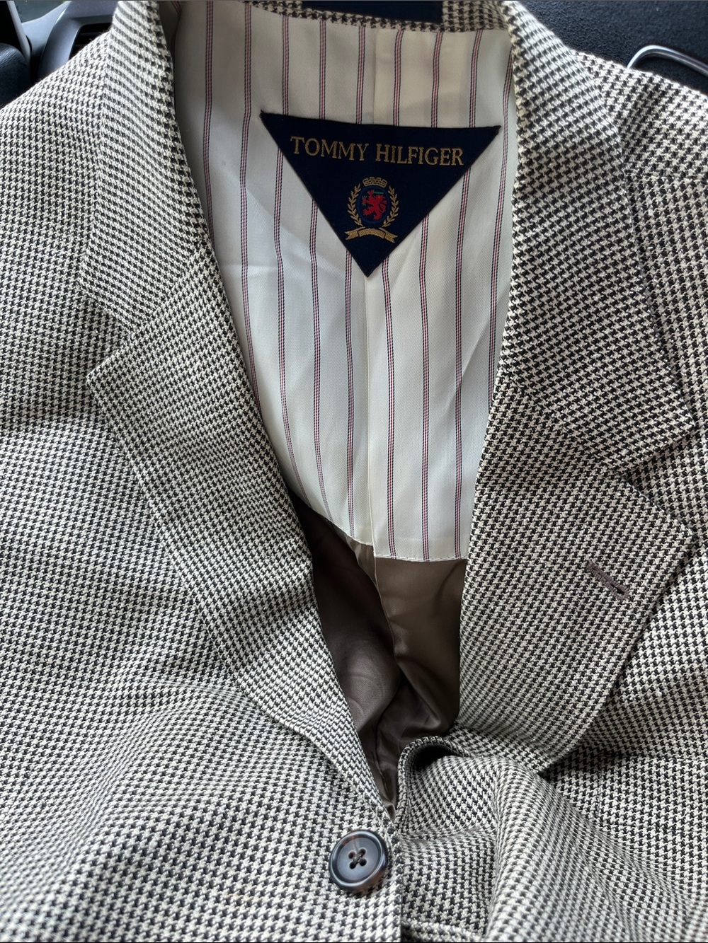 Vintage 90s Tommy Hilfiger Houndstooth Blazer - Wool Linen- Made in Canada 42R